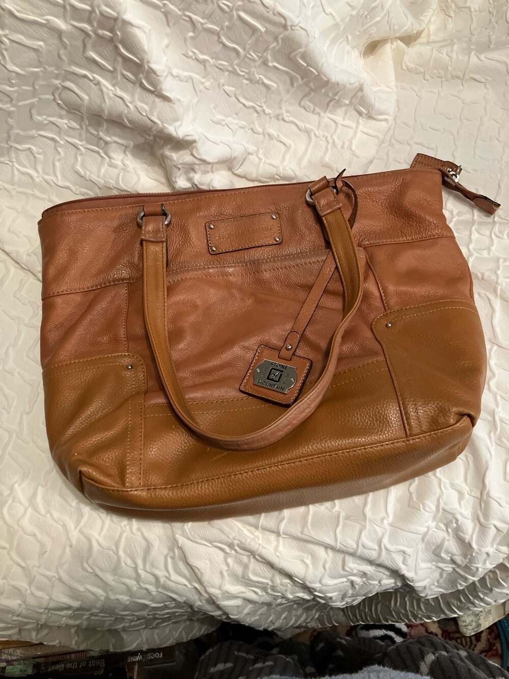 Stone Mountain Brown Pebbled Leather Tote Shoulder Bag
